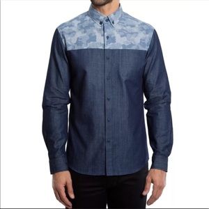 7 Diamonds camo denim men’s button down shirt M